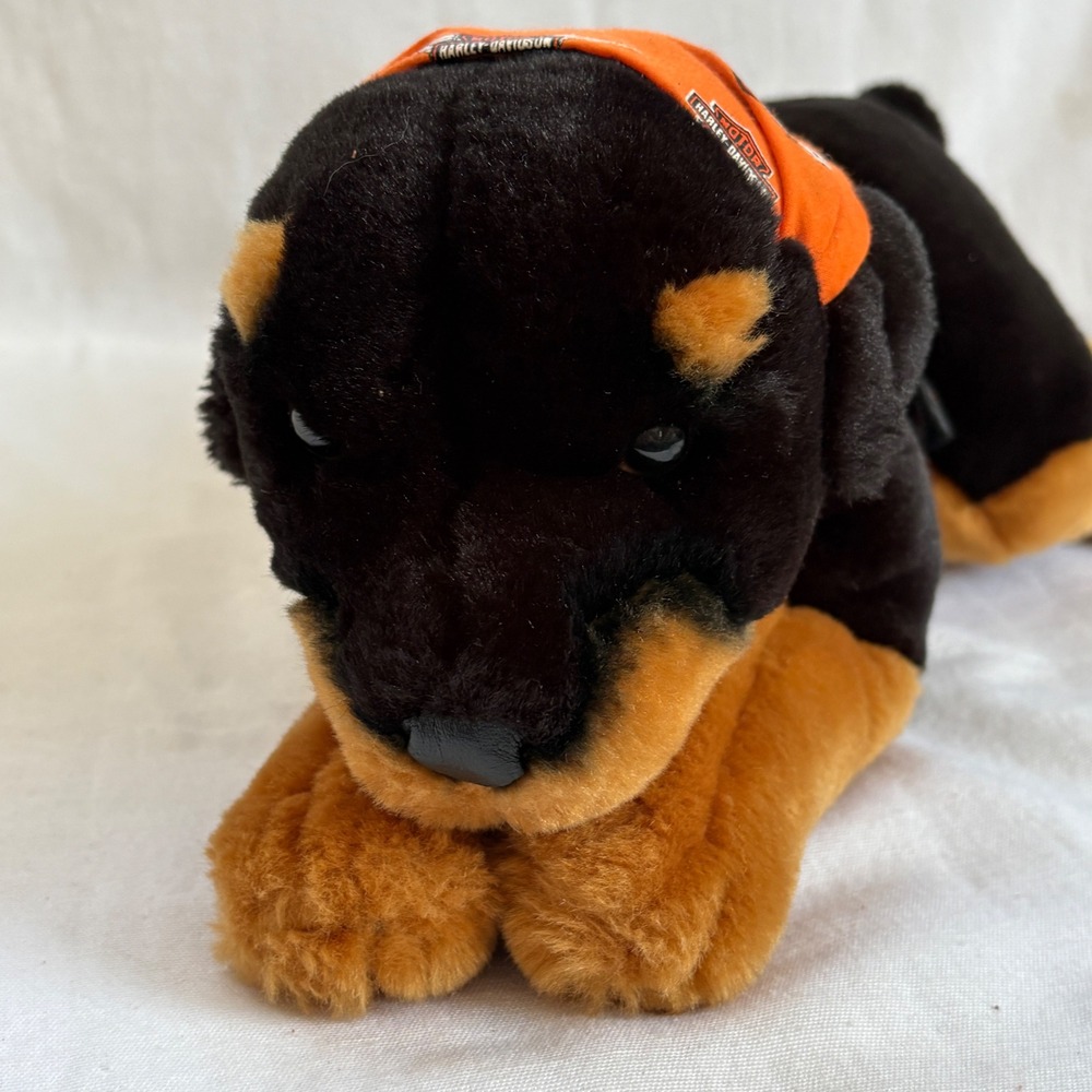 Harley-Davidson Rottweiler Plush Dog Orange Bandana 2003 Collectible 14 Inch - Picture 2 of 13